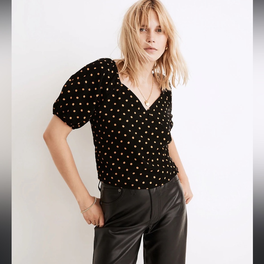 NWT Madewell Corduroy Puff-Sleeve Wrap Top